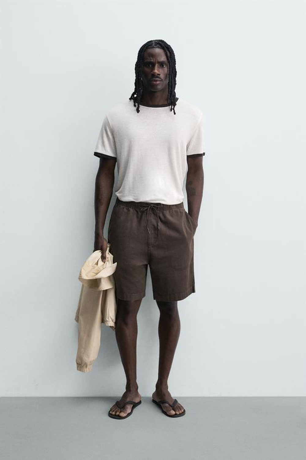 ZARA ШОРТЫ RELAXED FIT С ЭФФЕКТОМ ПОТЕРТОСТИ, КОРИЧНЕВЫЙ