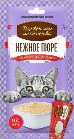 Деревенские Лакомства д/кошек "Нежное пюре из Креветки", 4шт