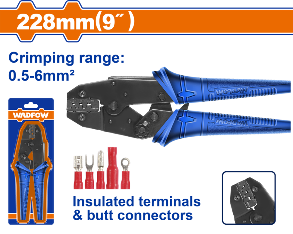 Клещи обжимные 0.5-6 мм2 228 мм (10/40) WADFOW WCP3609