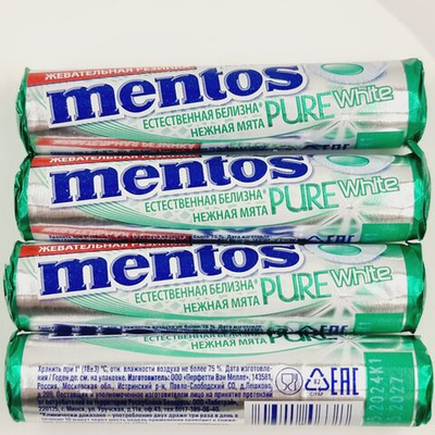 Mentos жевательная резинка Pure White вкус Нежная мята, (15,5х4) 62 г