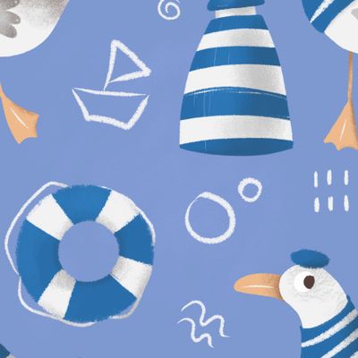 Чайки, маяк, море, летний принт от DatsenCreate