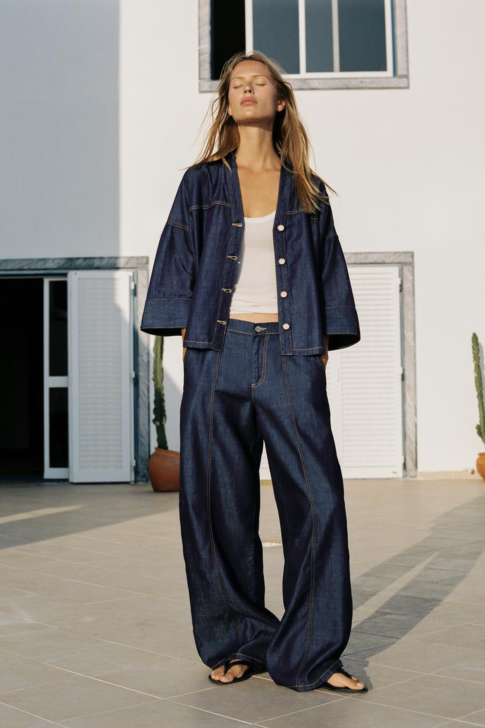 ZARA ДЖИНСЫ Z1975 JOGGER WIDE-LEG С ВЫСОКОЙ ПОСАДКОЙ, СИНИЙ