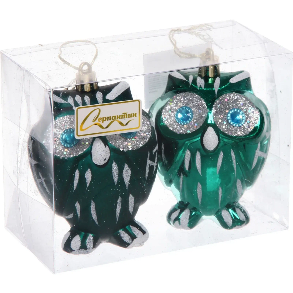 Елочные игрушки «Brilliant Owl» 8 см (набор 2 шт), Изумруд