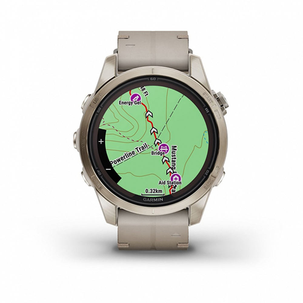 Умные часы Garmin FENIX 7S PRO Sapphire Solar 42 мм золотистый корпус с кожаным ремешком цвета известняка