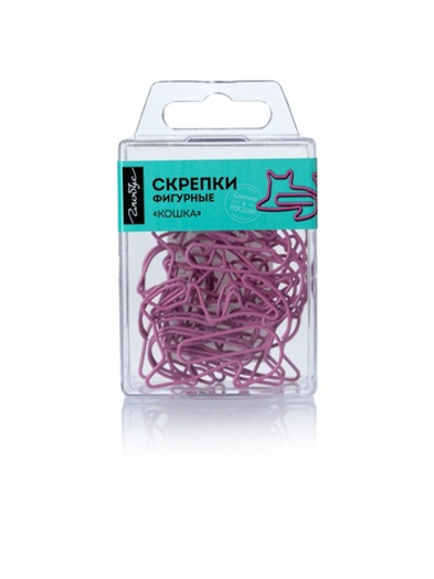 Скрепки фигурные кошка L45 мм 12 шт., пластик. коробка, розовые Глобус