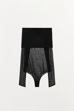 ZARA БОДИ ИЗ ПОЛУПРОЗРАЧНОЙ ТКАНИ С ДРАПИРОВАННЫМ ВЫРЕЗОМ, ЧЕРНЫЙ