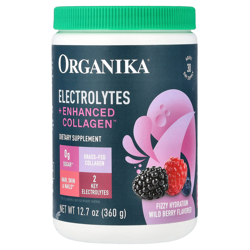 Organika, Electrolytes + Enhanced Collagen™, со вкусом лесных ягод, 360 г (12,7 унции)