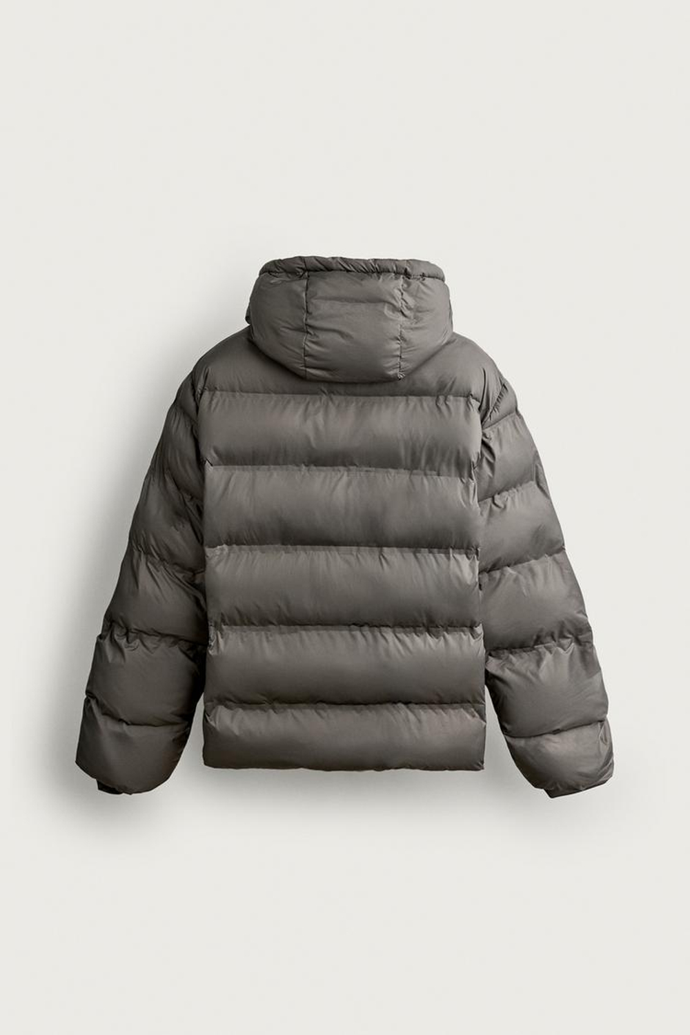 ZARA СТЕГАНАЯ КУРТКА С КАПЮШОНОМ, СВИНЦОВЫЙ