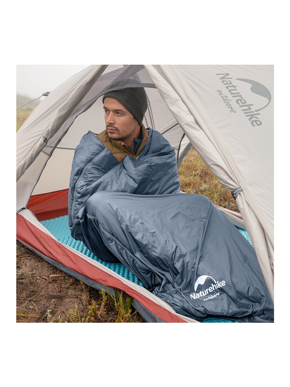 Мешок спальный Naturehike LW180, 205х85 см, (ТК: +15C), серо-голубой