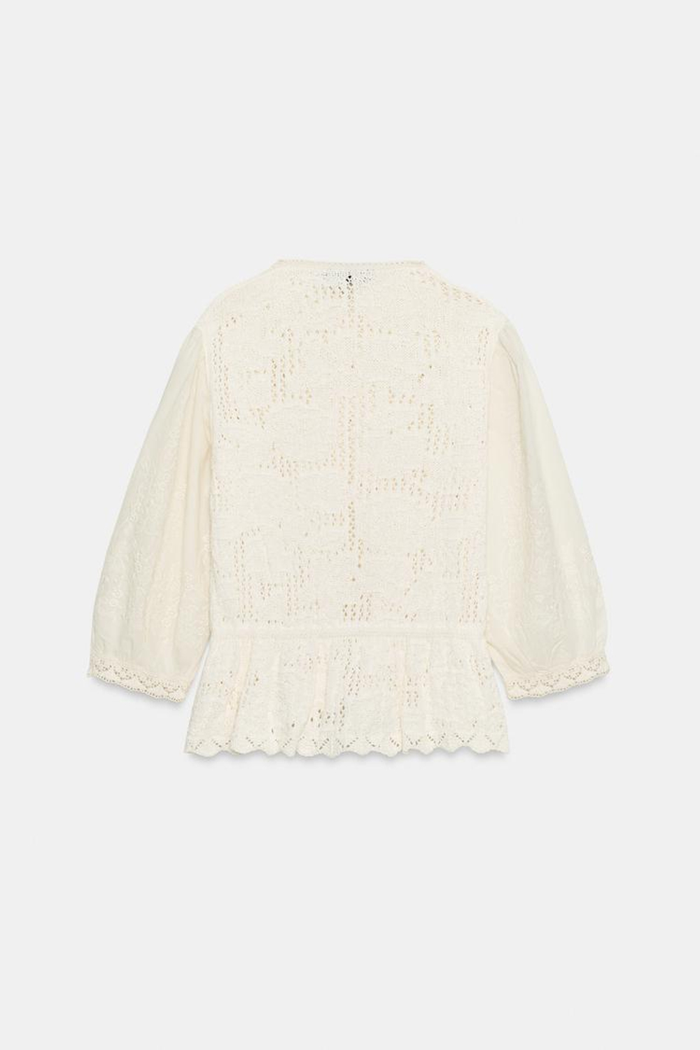 ZARA РОМАНТИЧНЫЙ КАРДИГАН С КОМБИНИРОВАННЫМИ ДЕТАЛЯМИ, ЭКРЮ