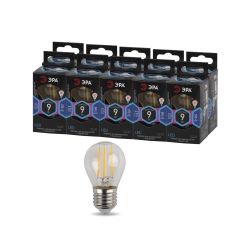 Лампа светодиодная ЭРА F-LED P45-9W-840-E27 9Вт филамент шар нейтральный белый свет Е27 | Филаментные декоративные