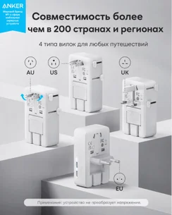 Сетевое зарядное устройство Anker Nano Travel 20W, 5 в 1 (A9215) белый (White)