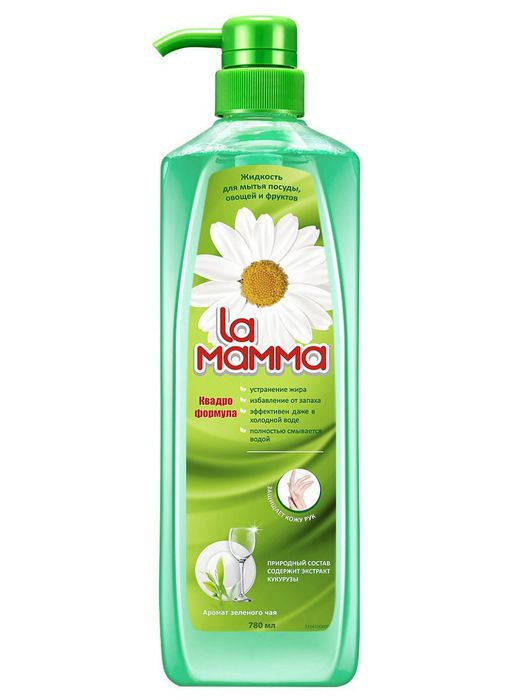 La Mamma Жидкость для посуды, овощей и фруктов "Зеленый чай", 780 мл