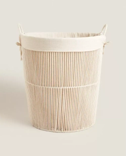 ZARA HOME КОРЗИНА ДЛЯ БЕЛЬЯ С КРЫШКОЙ, ЭКРЮ