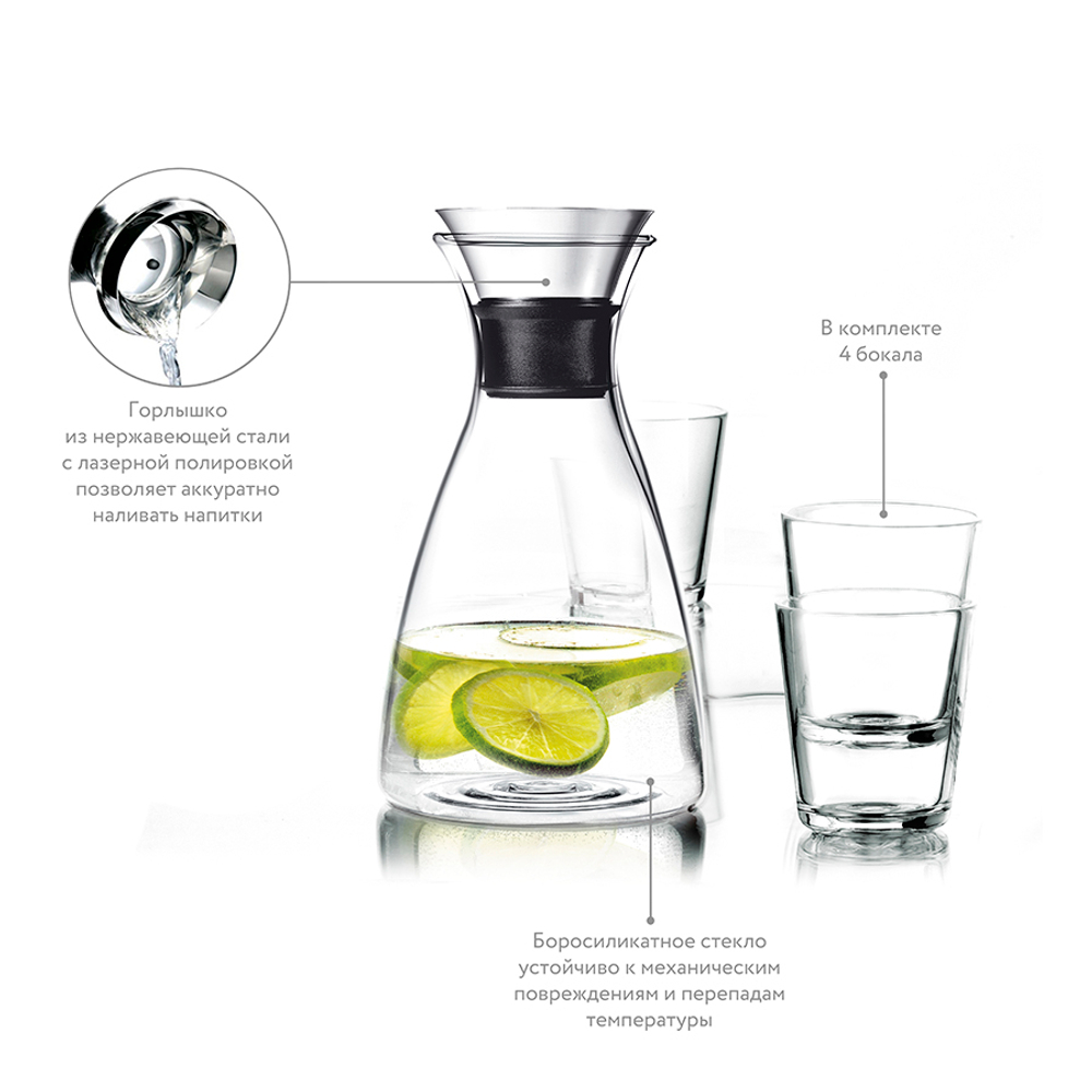 Набор из графина и 4 стаканов drip-free, 1 л