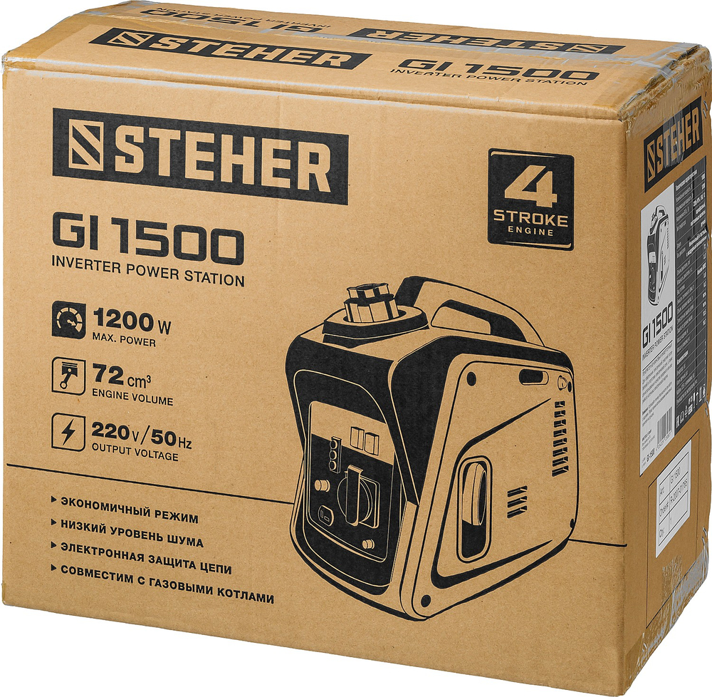 Генератор бензиновый инверторный 1200 Вт STEHER GI-1500