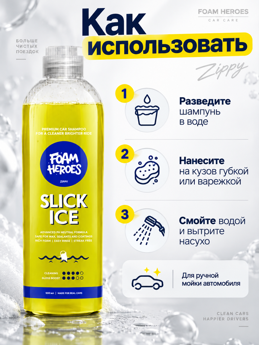 Foam Heroes Шампунь для ручной мойки авто Slick Ice Zippy, 500мл