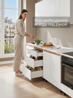 Кухонный модуль напольный 60х45х83, Валенсия, с 3-мя ящиками без столешницы, с дубовыми панелями, на ножках / белый, массив дуба, Dipriz