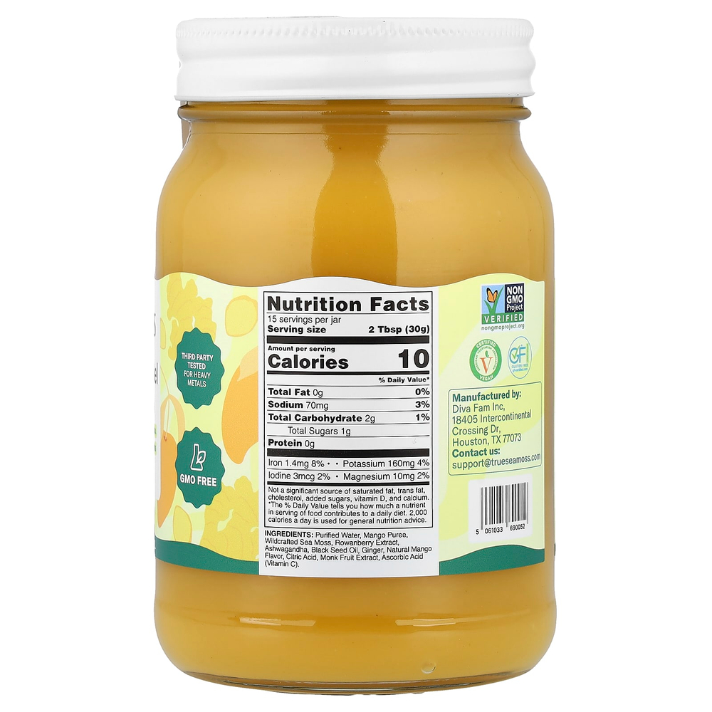 True Sea Moss, гель из морского мха-суперфуда, 5 в 1, манго, 473 г (16 жидк. унций)