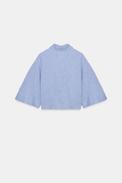 ZARA РУБАШКА С УЗЛОМ ИЗ СМЕСОВОГО ЛЬНА, ГОЛУБОЙ