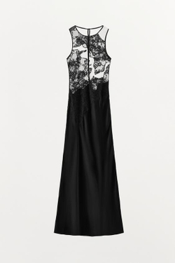 ZARA ДЛИННОЕ ПЛАТЬЕ С КРУЖЕВНОЙ ОТДЕЛКОЙ — ZW COLLECTION, ЧЕРНЫЙ