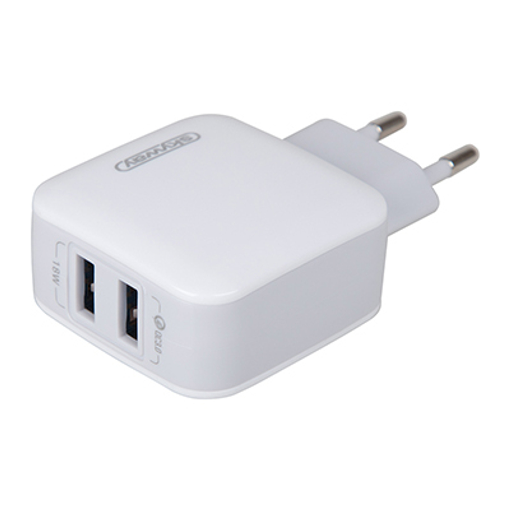 Зарядное устройство сетевое 220 В Skyway 18W USBx2 (QC) белый