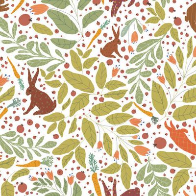 Паттерн зайцы в лесу на белом фоне.