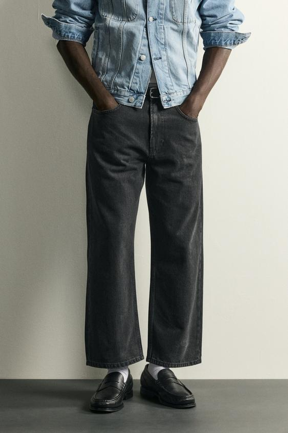 ZARA УКОРОЧЕННЫЕ ДЖИНСЫ LOOSE FIT, УГОЛЬНЫЙ