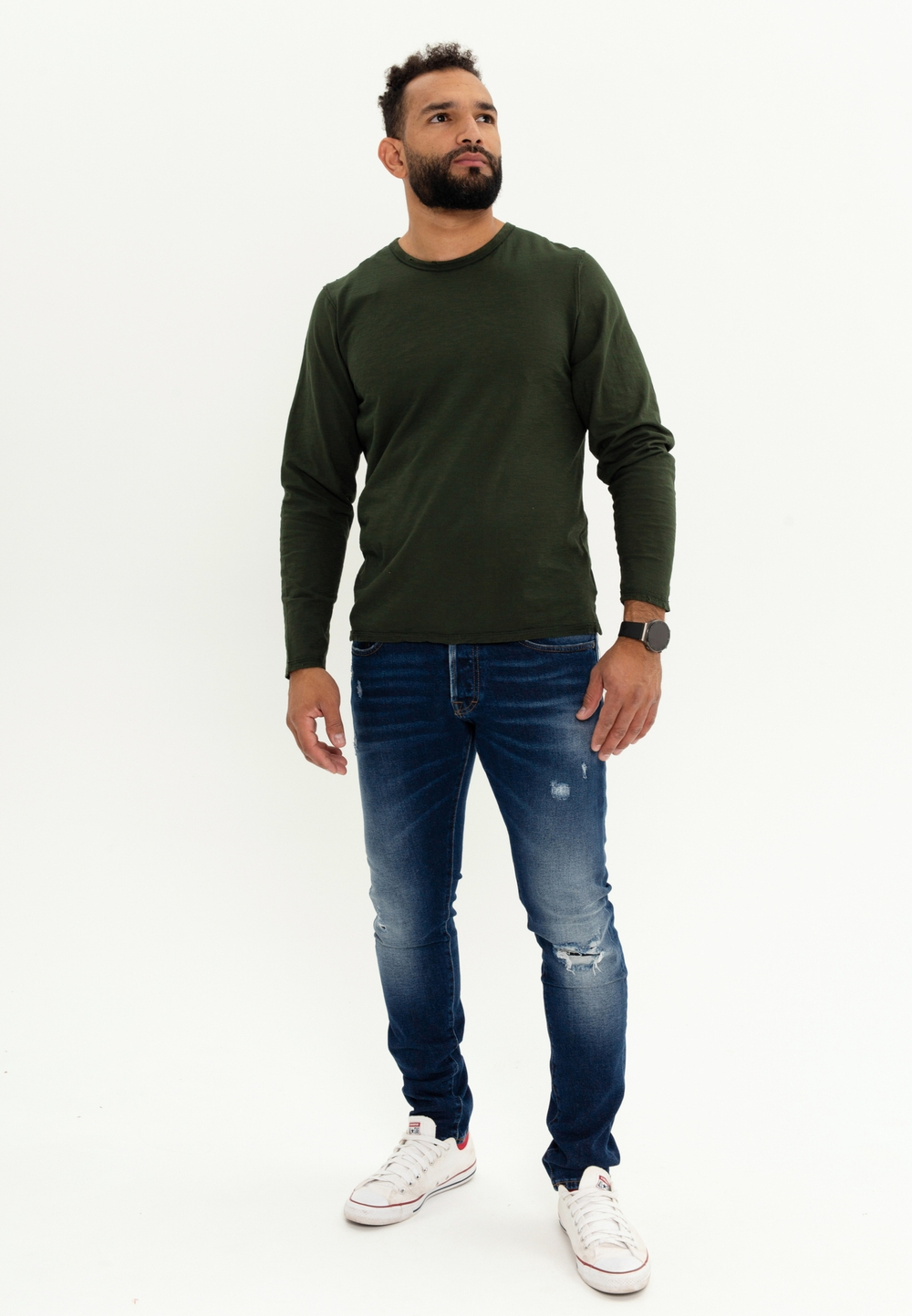 Лонгслив Bowery NYC однотонный Slub Dark Forest