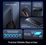 Внешний аккумулятор повербанк чёрный Power Bank 20000mAh 100W BASEUS