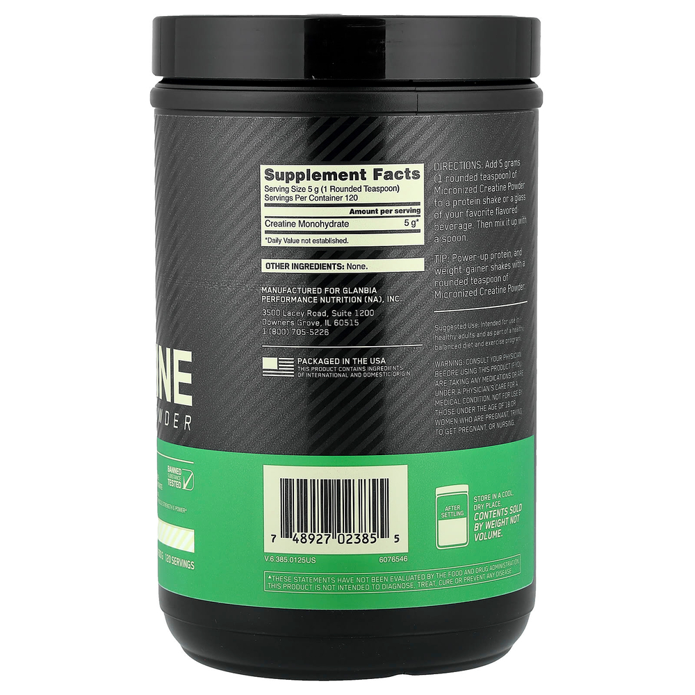 Optimum Nutrition, микронизированный порошок креатина, без добавок, 600 г