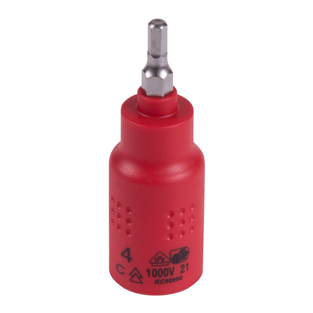 KING TONY (3025VE04) Насадка (бита) торцевая диэлектрическая 3/8", HEX, 4 мм, L = 65 мм