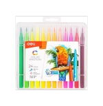 Фломастеры 24цв. Deli Color Emotion кисть, смываемые, пластиковый пенал EC10324