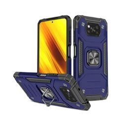 Противоударный чехол для Xiaomi Poco X3 синий с пластиной для магнитного автодержателя и кольцом подставкой / чехол с держателем на палец для Сяоми Поко Х3 Противоударный чехол для Xiaomi Poco X3 синий с пластиной для магнитного автодержателя и кольцом подставкой / чехол с держателем на палец для Сяоми Поко Х3