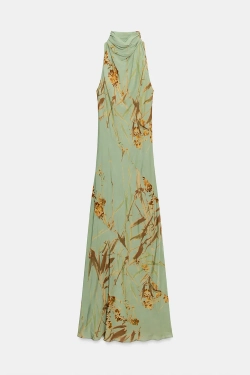 ZARA ДЛИННОЕ ПЛАТЬЕ С ПРИНТОМ — ZW COLLECTION, МЯГКИЙ ЗЕЛЕНЫЙ