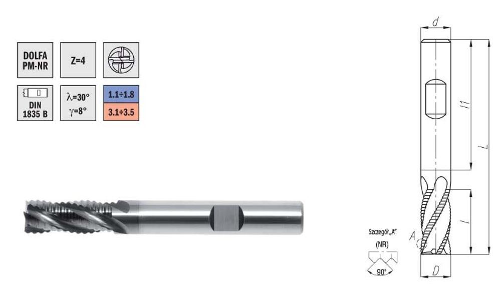 Фреза концевая DOLFA PM 8 NR / PVD 0641-551Y247100 Черновая Фреза концевая DOLFA PM 8 NR / PVD 0641-551Y247100 Черновая