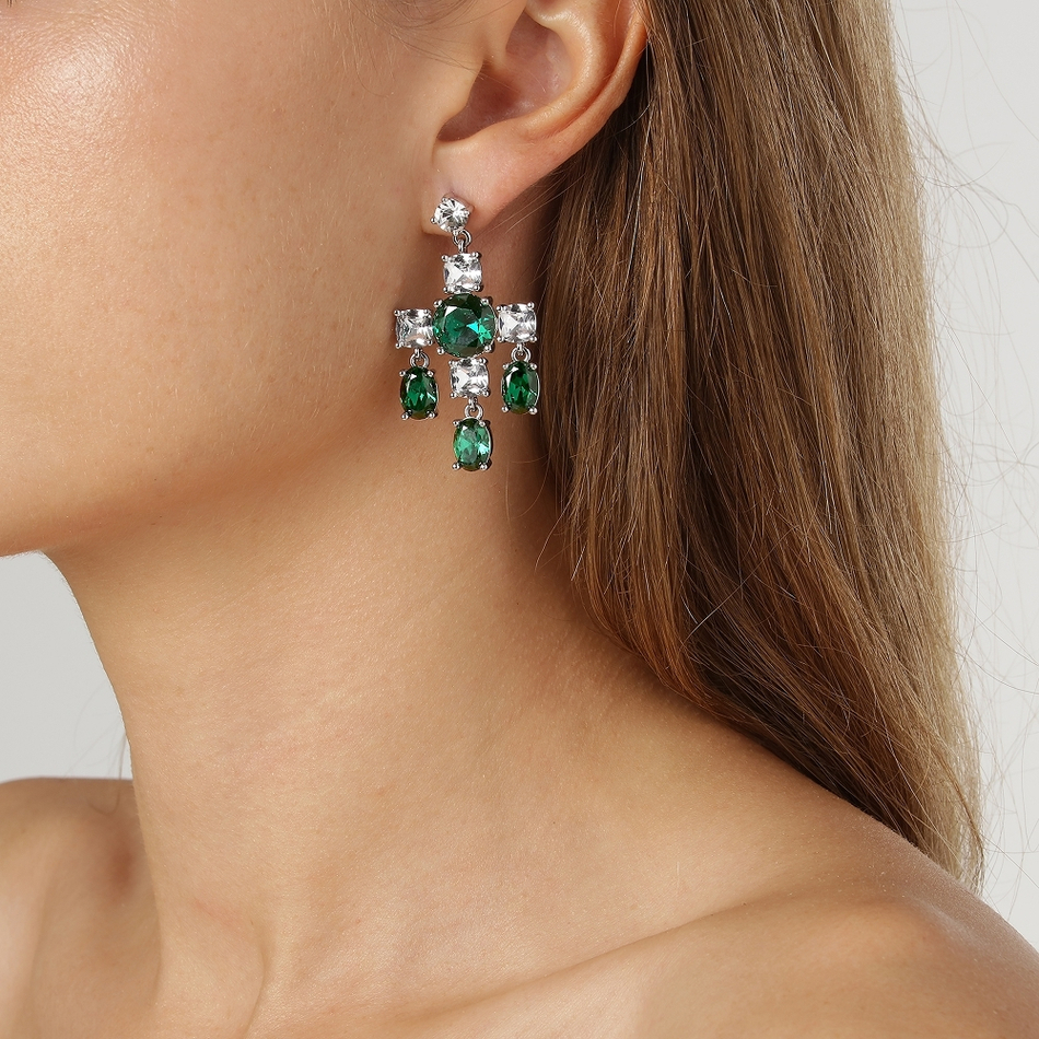 Серьги Dyrberg Kern LEONORA SS EMERALD GREEN / CRYSTAL 430072