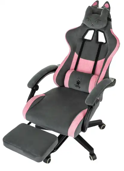 Кресло игровое Knight Kitty/F Fabric серый/розовый с подголов. крестов. пластик подст.для ног
