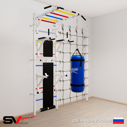Шведская стенка Sv Sport усиленная 62630 (Турник рукоход/Брусья/Стойка/Скамья/Цепь/Мешок 30кг/Канатный лаз)