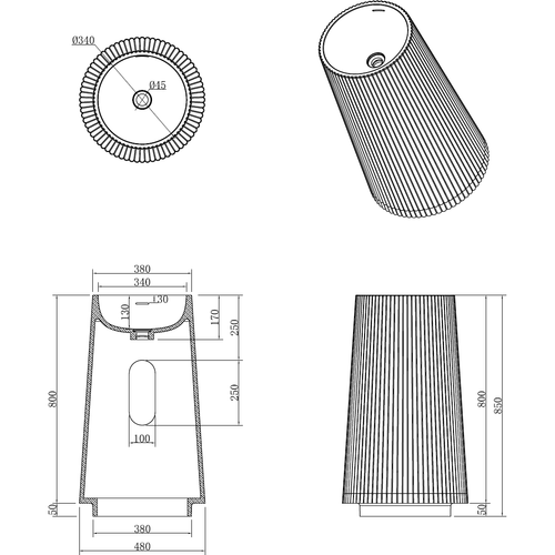 Раковина напольная Boheme Torre 801-Torre-MT 48х48х85 Corian MINT (мятный)