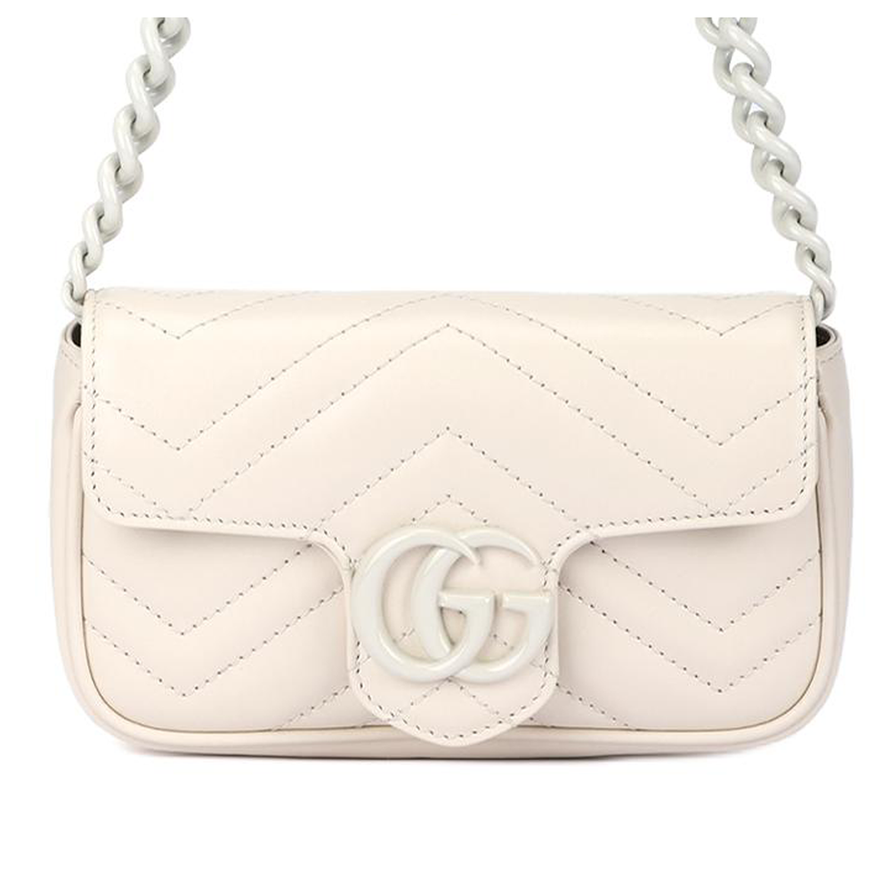 GUCCI GG Marmont V Shaped Quilted Leather Flap Bag Shoulder Bag, Fanny Pack Extra Mini Women"s White