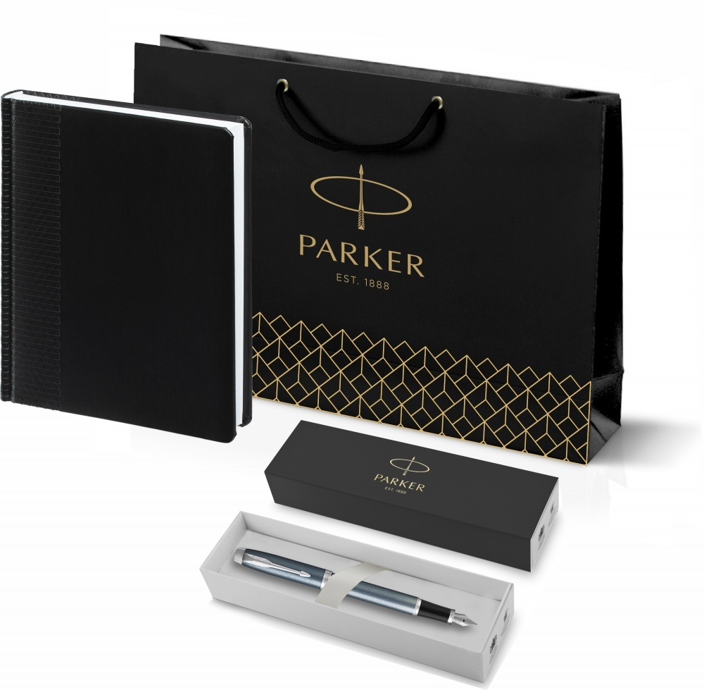 Подарочный набор: Перьевая ручка Parker IM Metal Light Blue Grey CT и Ежедневник недатированный черный
