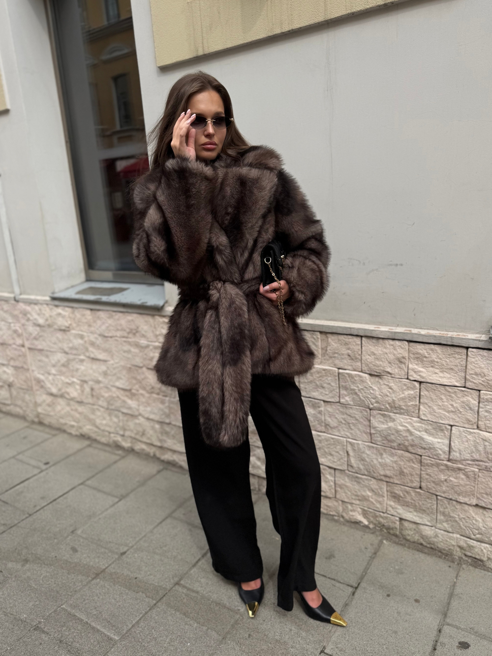 Шуба из эко меха Селин шиншилла темная