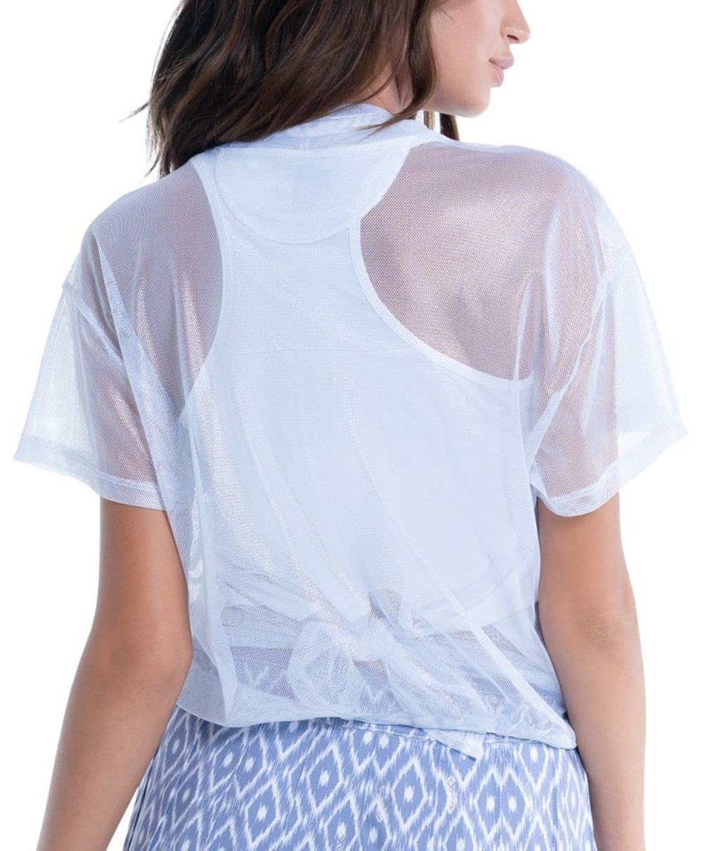 Женская теннисная футболка Lucky in Love All About Ikat Pearlized Mesh Short Sleeve Top - Серебро