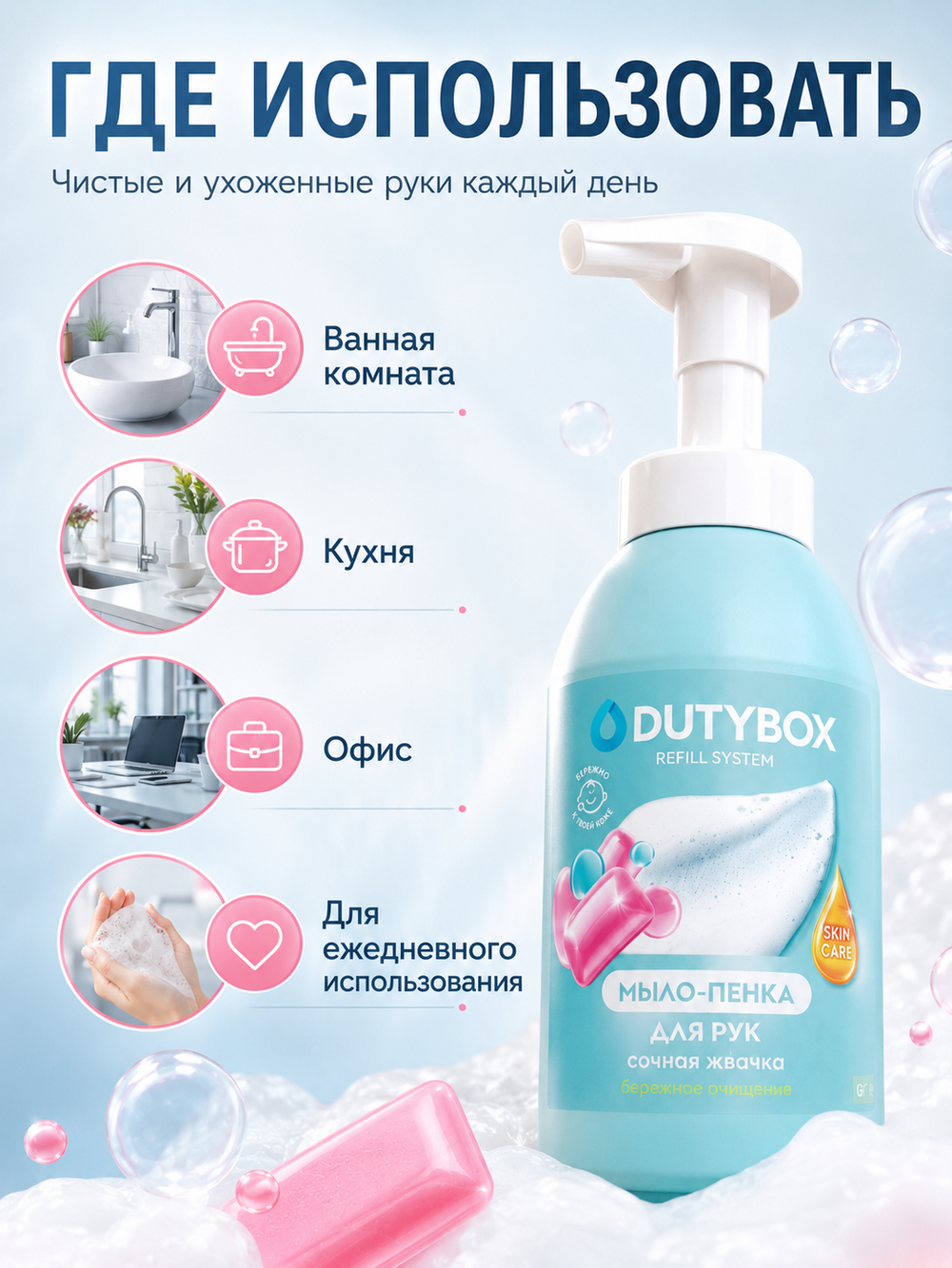 GraSS DUTYBOX Мыло жидкое эко-пенка для рук Бабл-гам 500мл