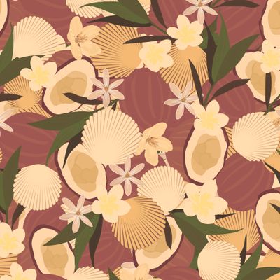 Seamless pattern Coconuts, flower, leaves.