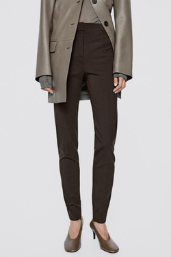 Massimo Dutti Зауженные брюки с застежкой-молнией - Limited Edition, коричневый