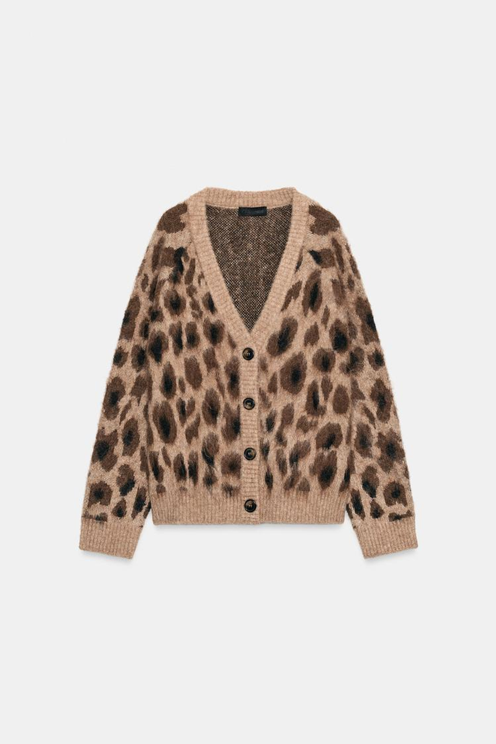 ZARA ЖАККАРДОВЫЙ КАРДИГАН С АНИМАЛИСТИЧЕСКИМ УЗОРОМ, ЛЕОПАРДОВЫЙ
