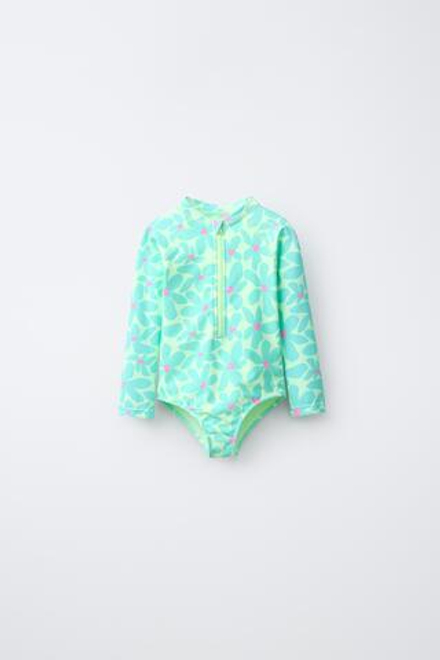 ZARA КУПАЛЬНИК С ЦВЕТОЧНЫМ ПРИНТОМ, НЕОНОВО-ЛАЙМОВЫЙ