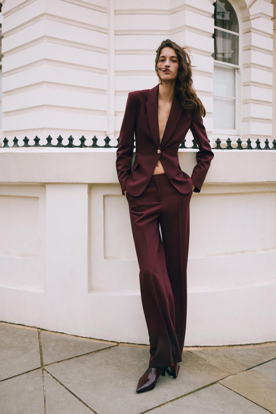 ZARA БРЮКИ ПРЯМОГО КРОЯ С ВЫСОКОЙ ПОСАДКОЙ, БУРГУНДИ